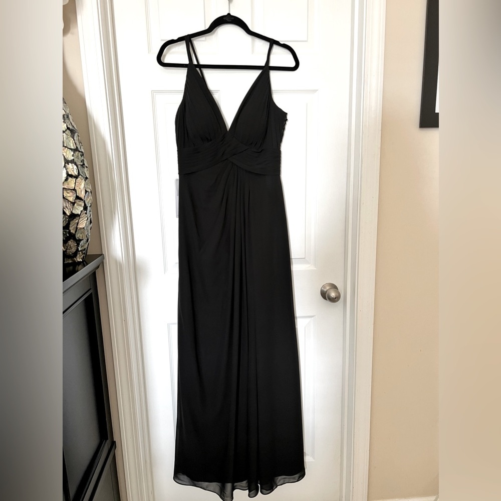 Azazie black floor length chiffon and lace dress. Size A6 Never worn.